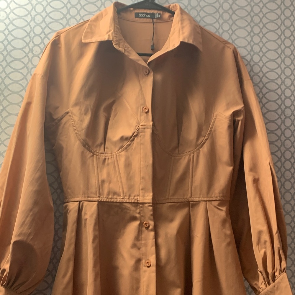 Tan Button-Up Dress